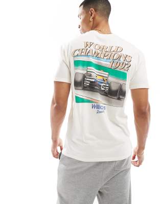 Hollister - T-Shirt in Creme mit Racing-Motiv am Rücken-Weiß