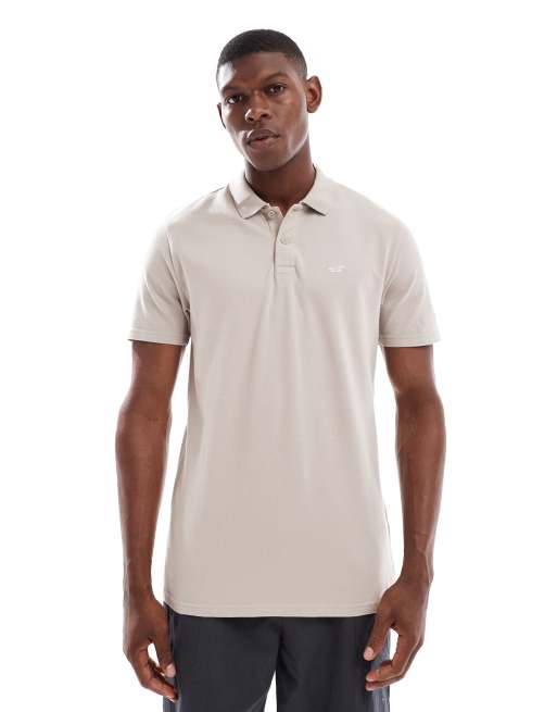 Hollister – T-Shirt in Cremeweiß mit Brust-Logo und Polo-Ausschnitt, 3 von 4