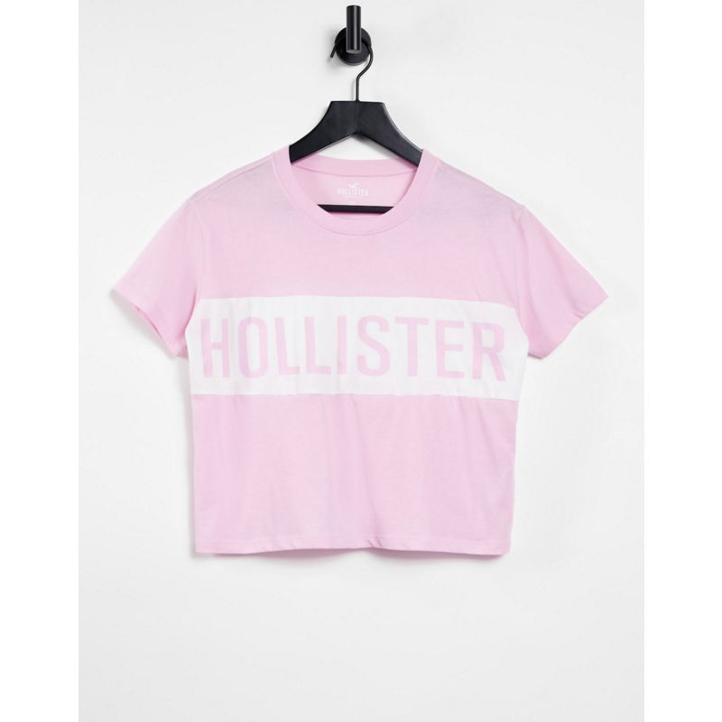 Hollister - T-shirt in rosa con logo a fascia