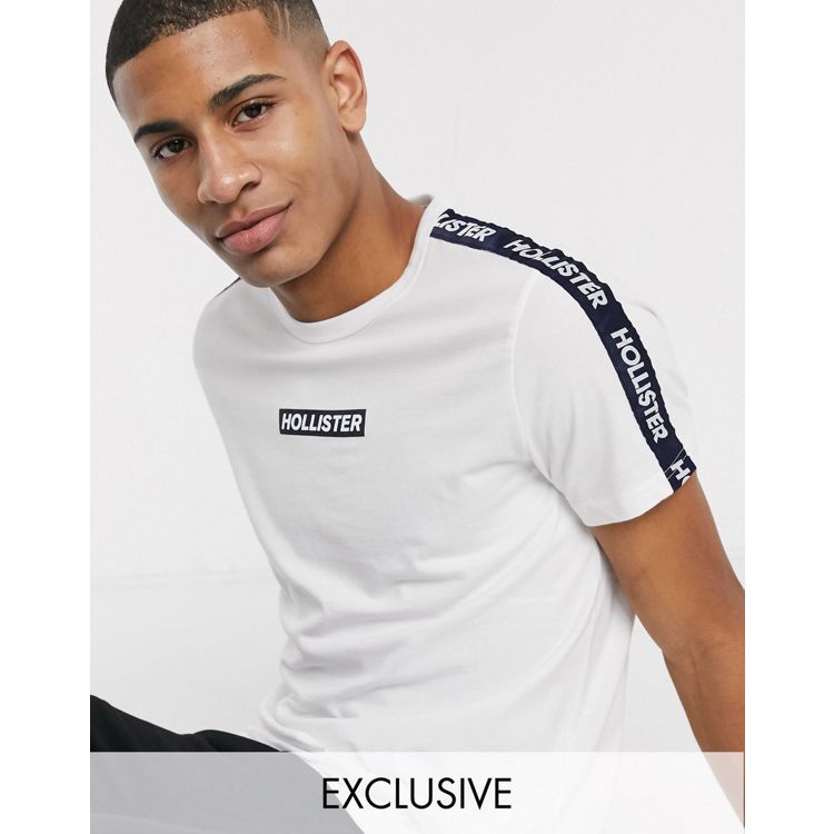 Hollister regular fit hoodie in grey with chest logo and sleeve taping  exclusive to ASOS, ASOS