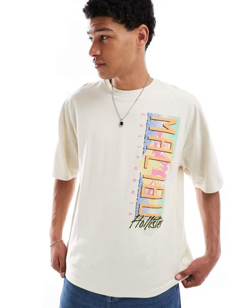 Hollister - T-shirt larga color crema con motivo - view 1