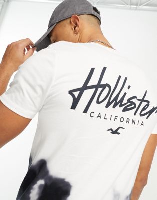Hollister chest & back logo acid wash ombre longline t-shirt in white/black - ASOS Price Checker