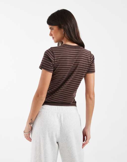 Hollister t-shirt med korta ärmar i brun rand, 4 av 4