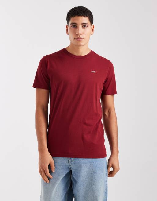 Hollister - T-shirt met icoonlogo en ronde hals in bordeauxrood 