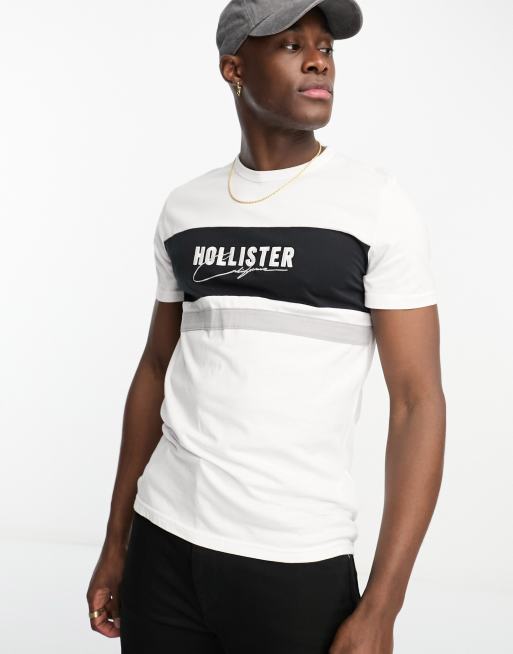 Hollister - T-shirt met inzetstuk met logo aan de voorkant in wit