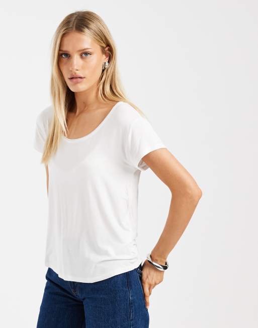 Hollister - T-shirt met korte mouwen en lage ronde hals in wit