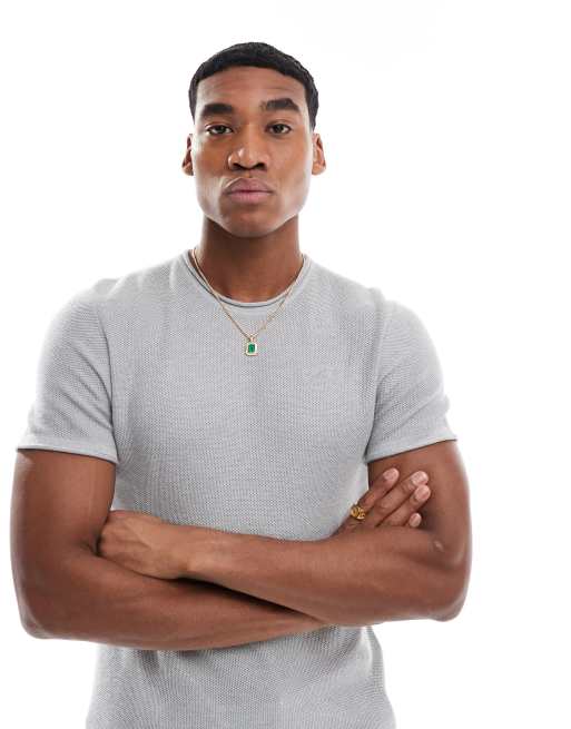Hollister - T-shirt met korte mouwen, textuur en icoonlogo in grijs