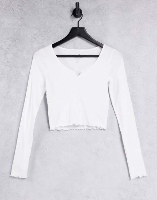 Hollister - T-shirt met lange mouwen en golvend zoompje in wit