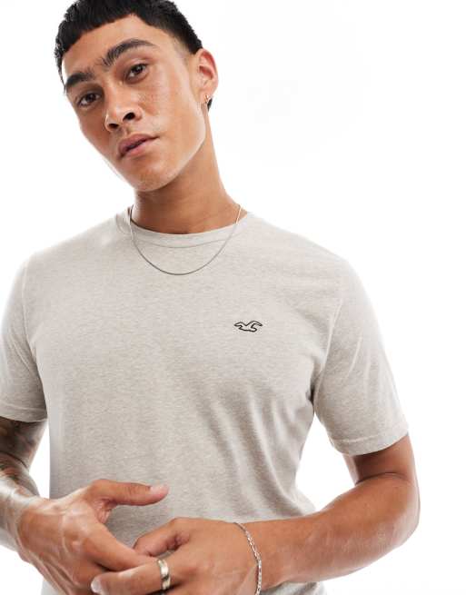 Hollister - T-shirt met logo in gemêleerd gemêleerd bruin