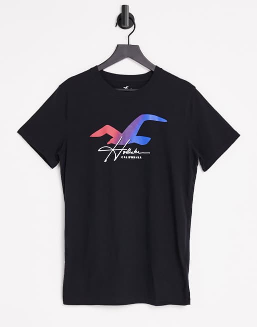 Hollister - T-shirt met meeuwenlogo met kleurverloop in zwart