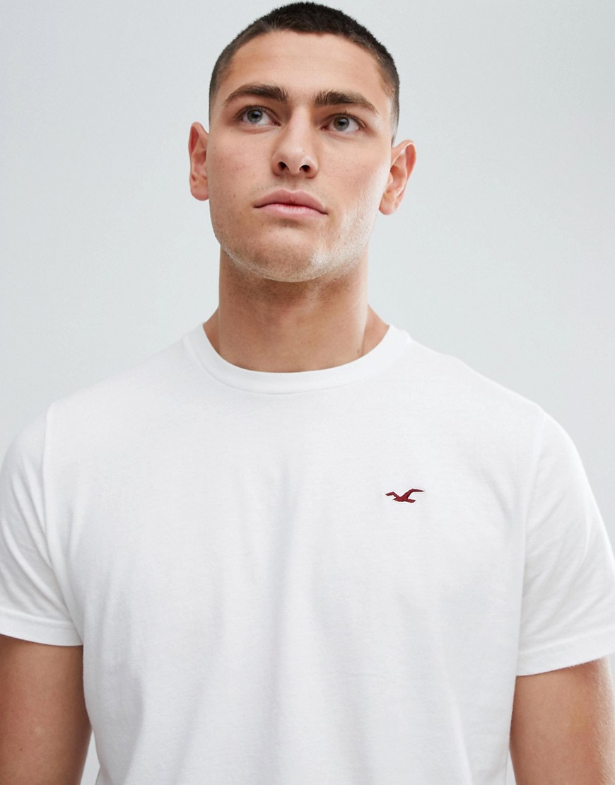 Hollister - T-Shirt met ronde zoom en hals en zeemeeuw-logo in olijfgroen-Wit