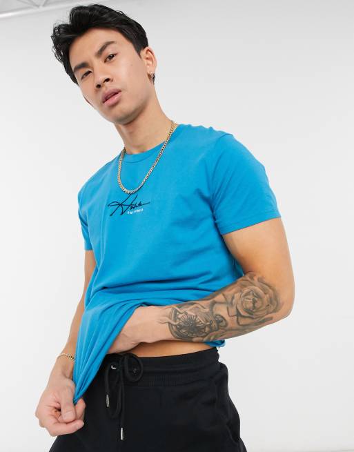 Hollister – T-Shirt mit mittigem Logoschriftzug in Blaugrün