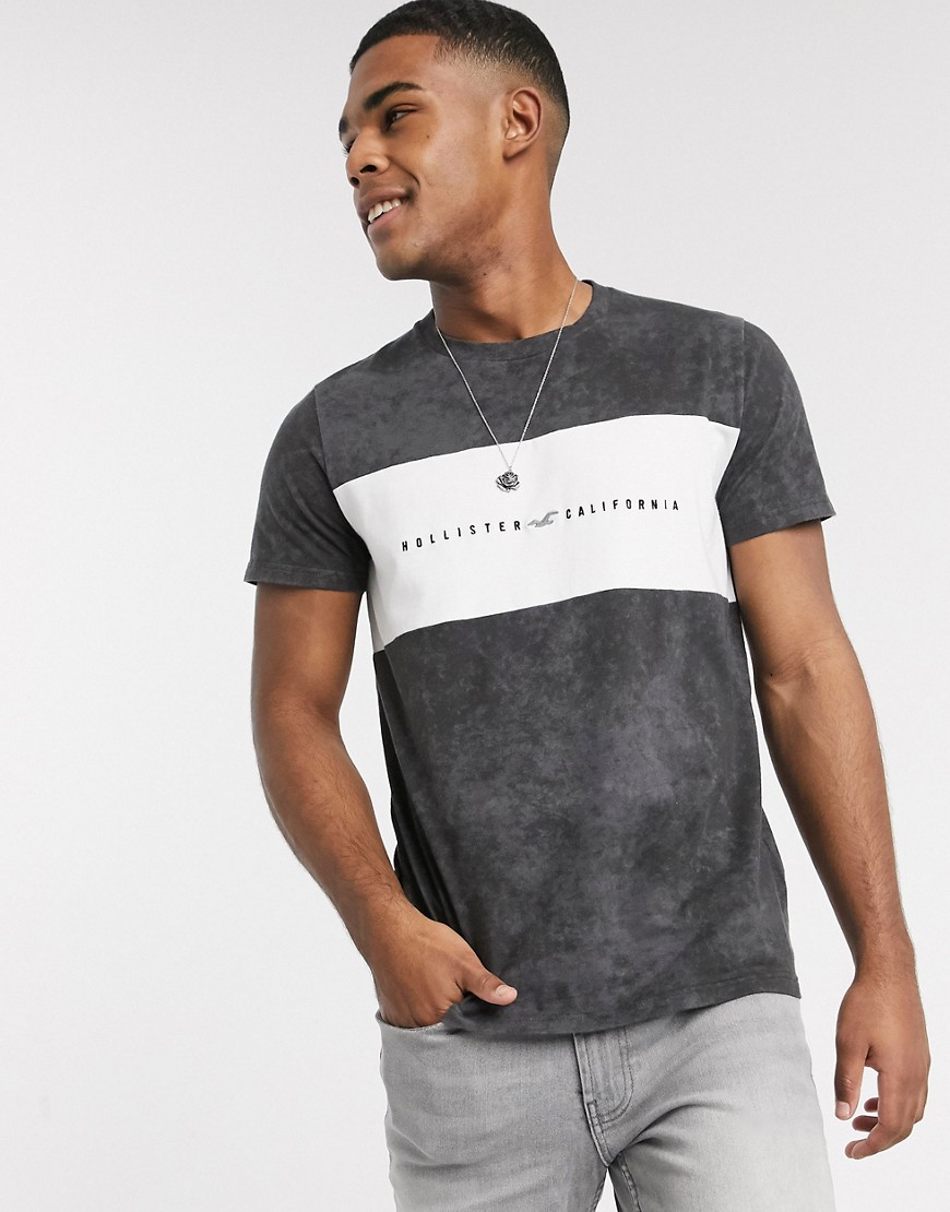 Hollister - T-shirt nera indaco a blocchi di colore con logo-Nero