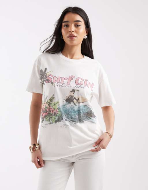 Hollister - T-shirt oversize à motif - Blanc