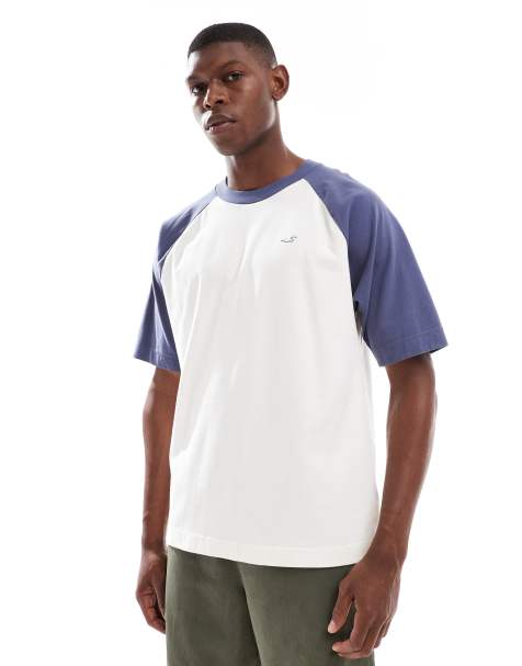 Hollister - T-shirt raglan oversize coupe carrée avec logo emblématique et passepoil contrastant - Crème multicolore - view 1