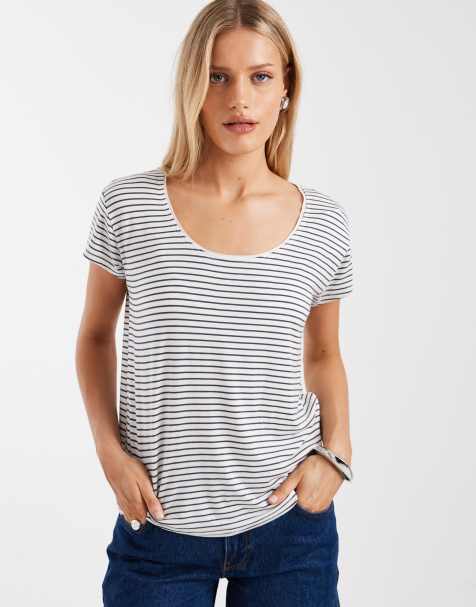 Hollister - T-shirt rayé à manches courtes et encolure dégagée - Blanc - view 1