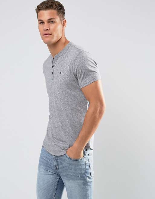 Hollister - T-shirt serafino slim grigia con logo a icona