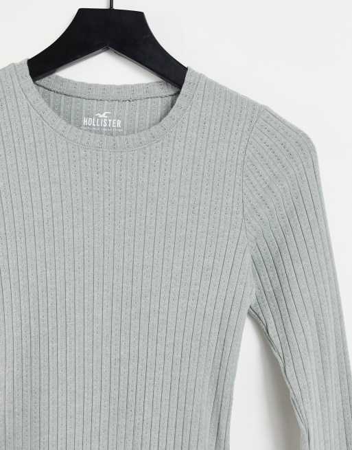 Hollister - T-shirt slim a maniche lunghe grigia a coste, 4 di 4