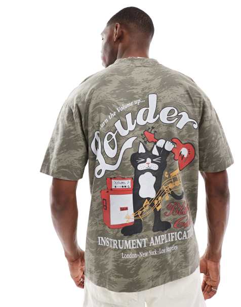 Hollister - T-shirt squadrata oversize verde con stampa di pet - view 1