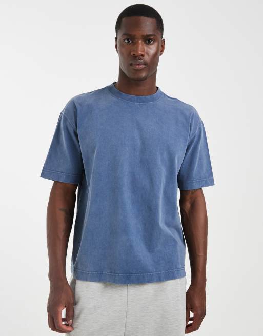 Hollister - T-shirt squadrata pesante lavaggio blu navy