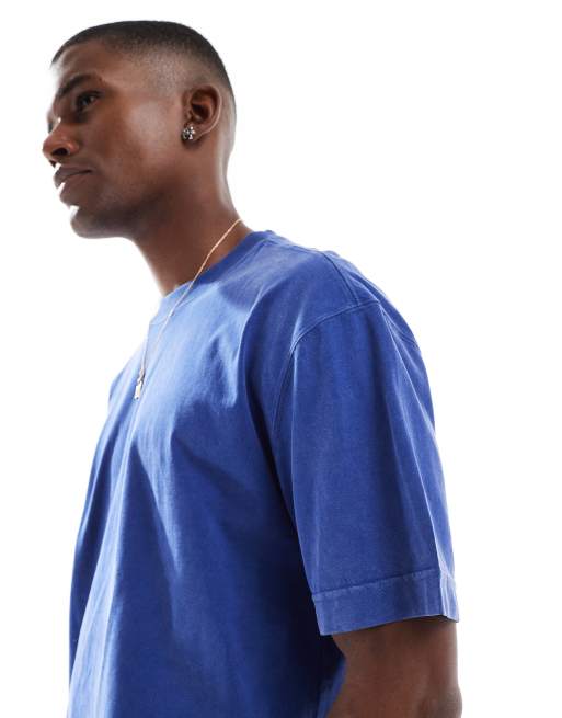 Hollister - T-shirt squadrata slavata blu acido