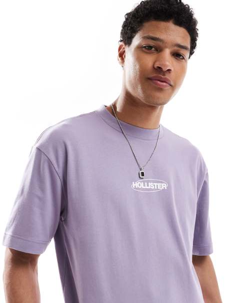 Hollister - T-shirt squadrata viola con logo piccolo in rilievo - view 1
