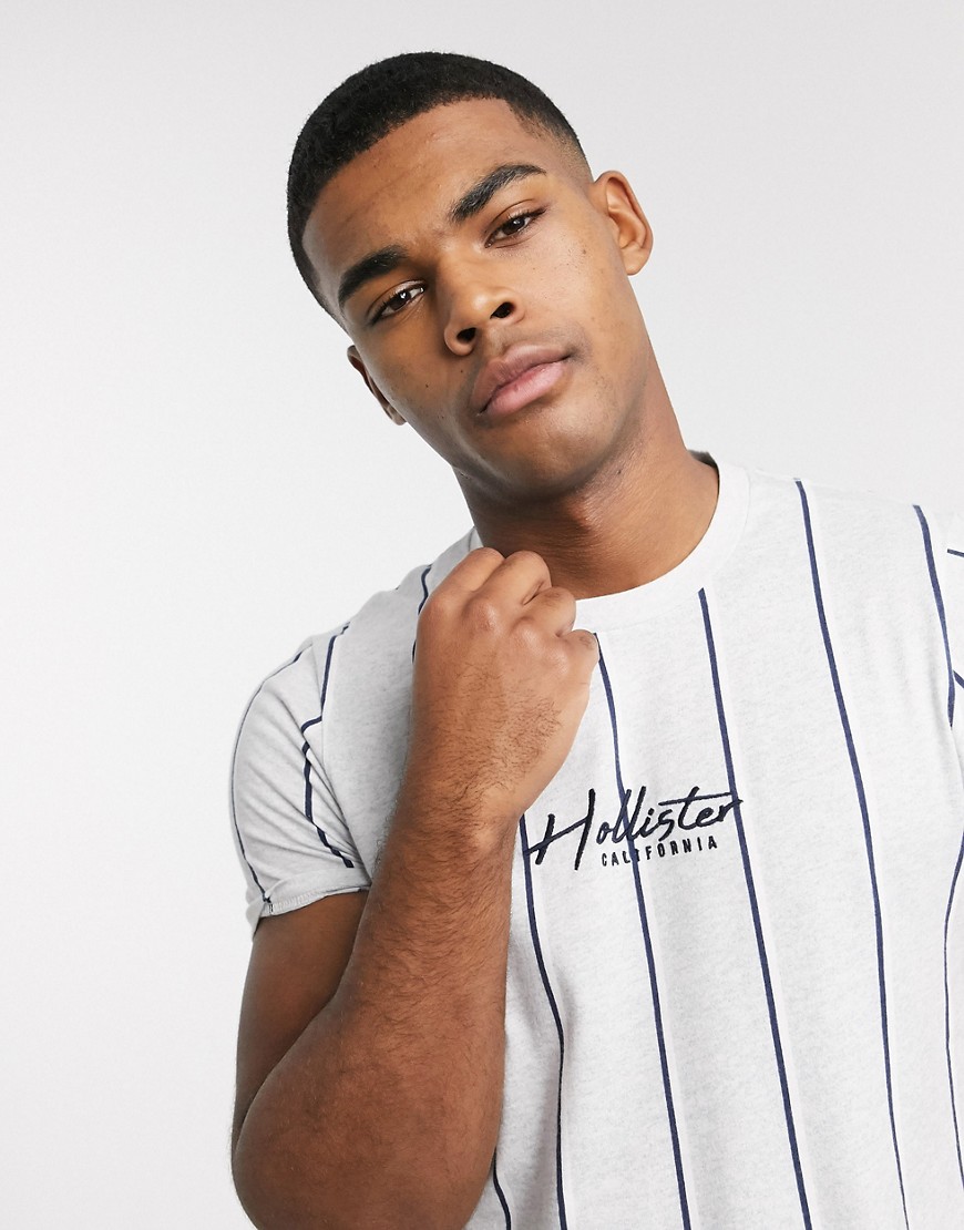 Hollister - T-shirt tecnica attillata a righe con logo grigia-Grigio