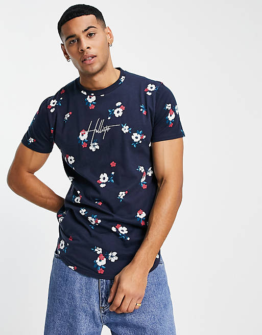 Hollister t-shirt with floral print in navy