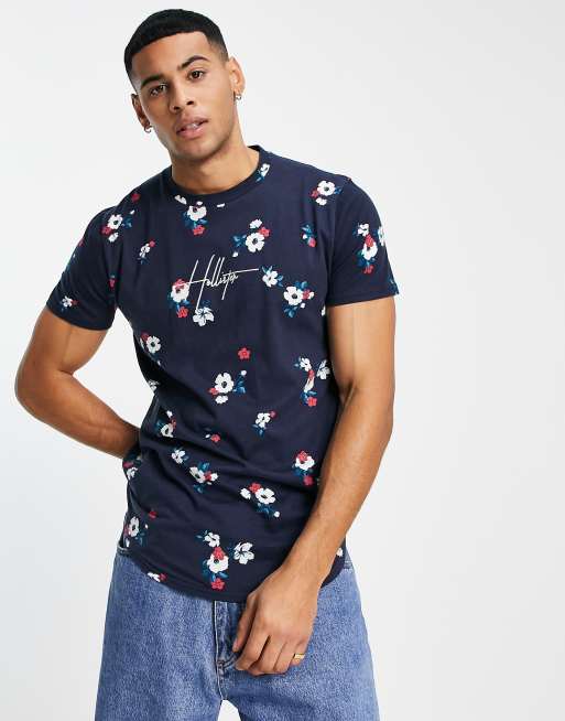 Hollister t-shirt with floral print in navy