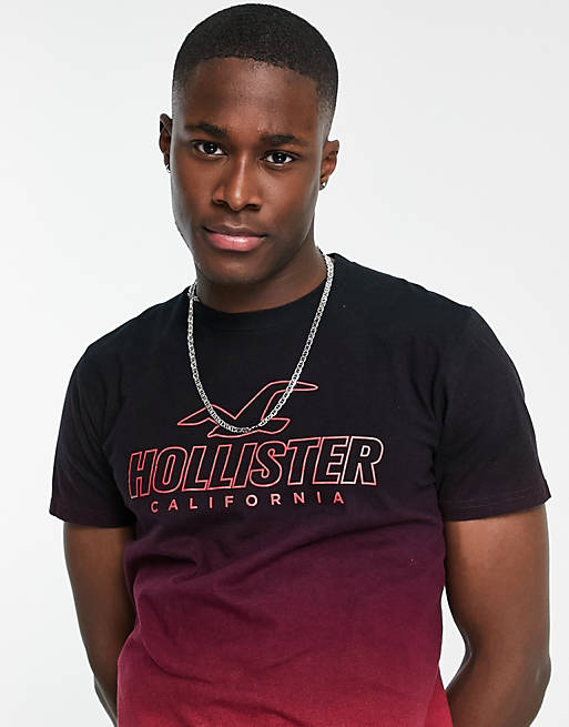 Hollister t-shirt with ombre effect in burgundy