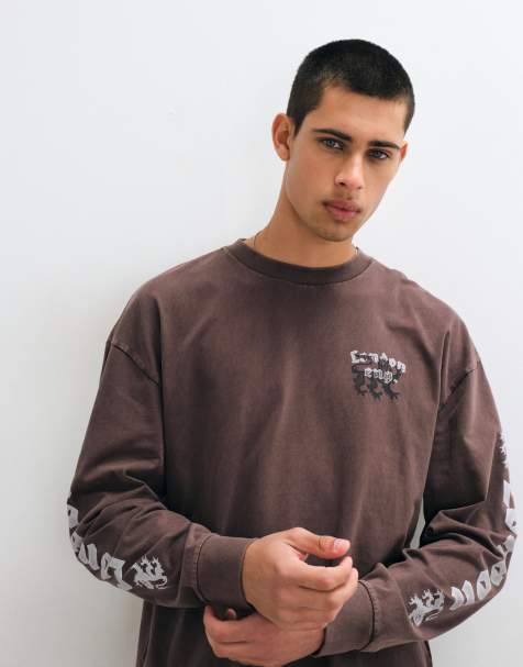 Hollister T-shirt z długim rękawem z grafiką na plecach w kolorze brązowym - view 1