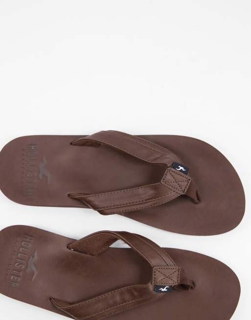Hollister brown leather hot sale flip flops