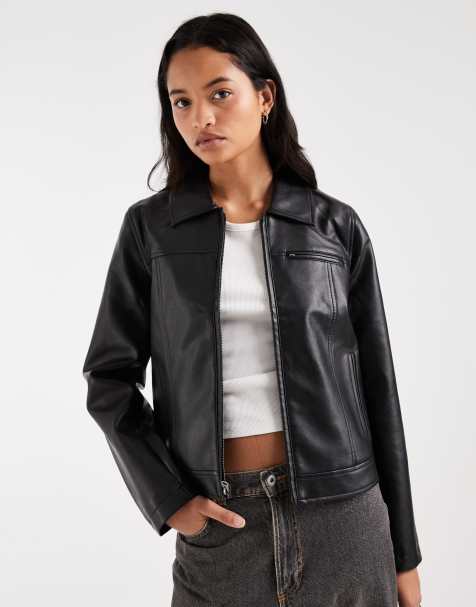Hollister taillierte Jacke in Schwarz in Lederoptik - view 1