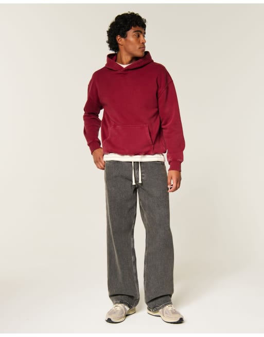 Hollister Tall boxy washed icon hoodie in deep red, 2 of 5