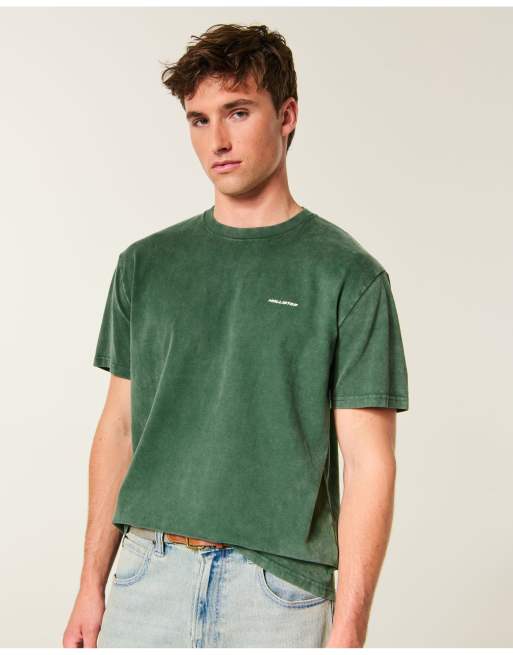 Hollister Tall relaxed heavyweight logo crew tee in dark green