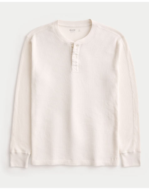 Hollister Tall relaxed thermal henley in cream - view 1