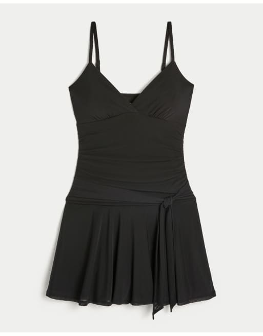 Hollister Tall ruched mesh tie waist dress in black, 3 of 3