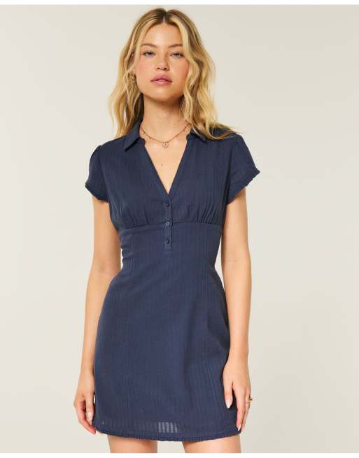 Hollister Tall short-sleeve collared shirt dress in navy
