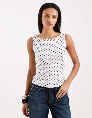 Hollister - Tanktop in Weiß mit U-Boot-Ausschnitt und Polka Dots