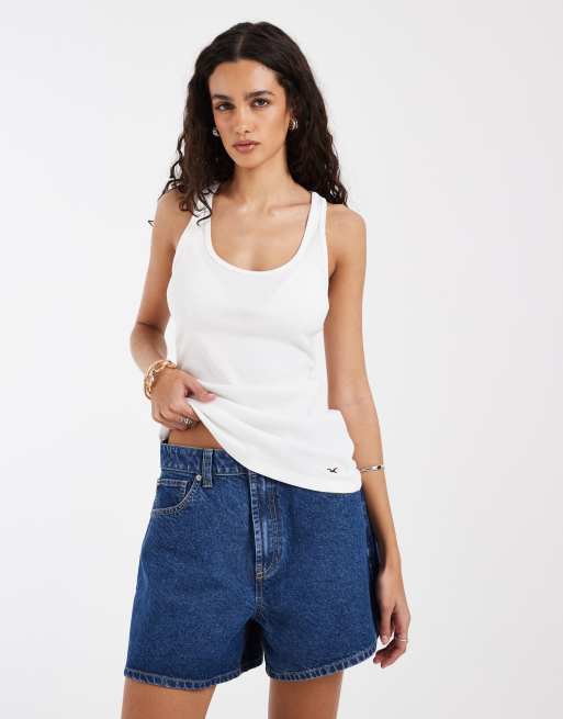 Hollister - Tanktop met lage ronde hals in wit