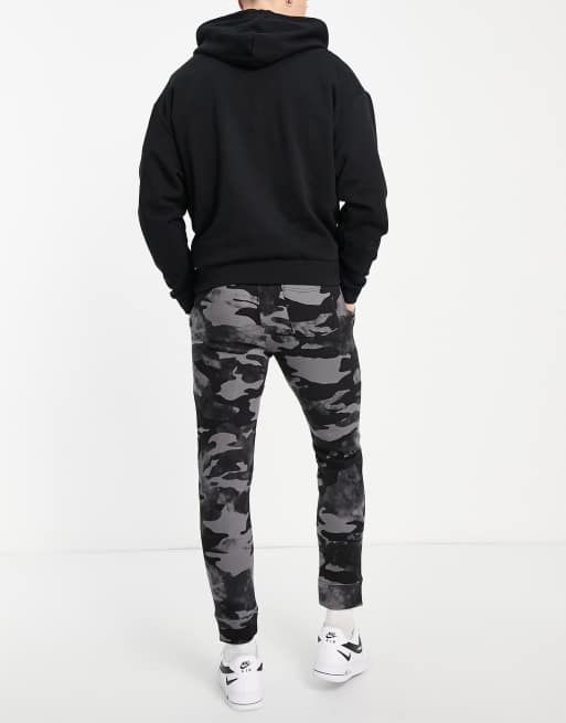 Hollister taped logo camo print cuffed sweat joggers in black