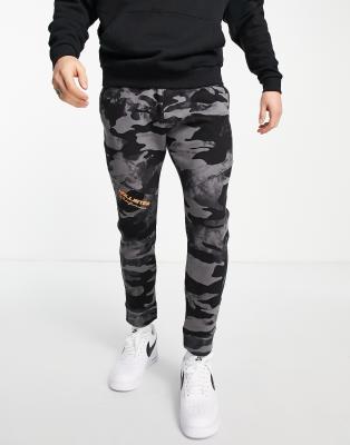 Hollister Taped Logo Camo Print Cuffed Sweatpants In Black