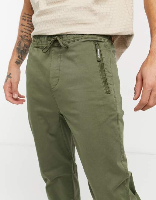 Hollister tapered fit cuffed joggers in olive green
