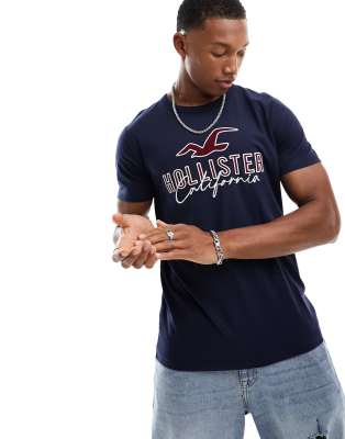 Hollister tech applique logo t-shirt in navy