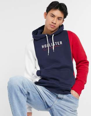Colorblock logo hoodie hollister online