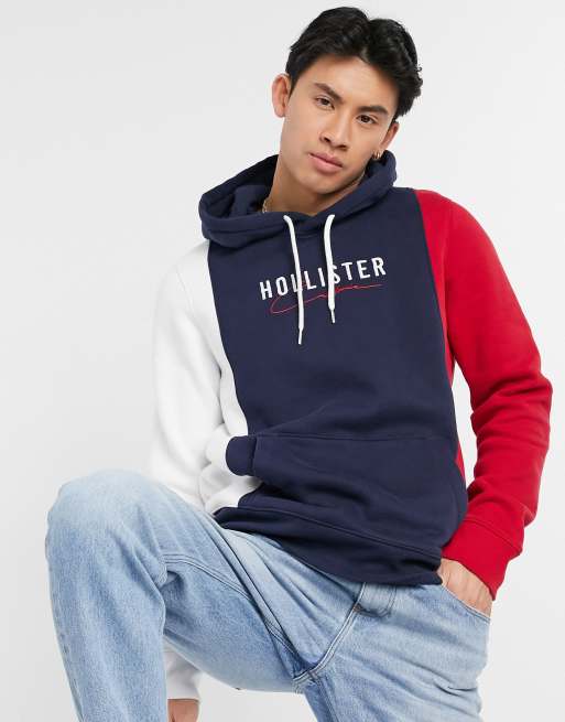 Hollister tech chest logo vertical colour block hoodie in multi