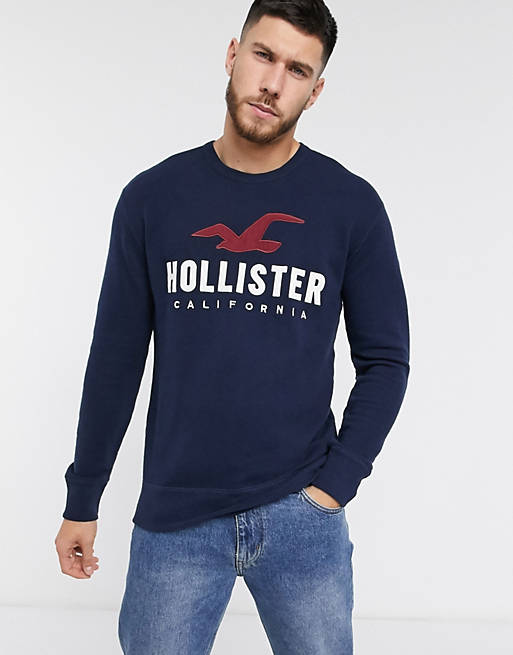 Hollister tech logo crewneck sweatshirt in navy | ASOS