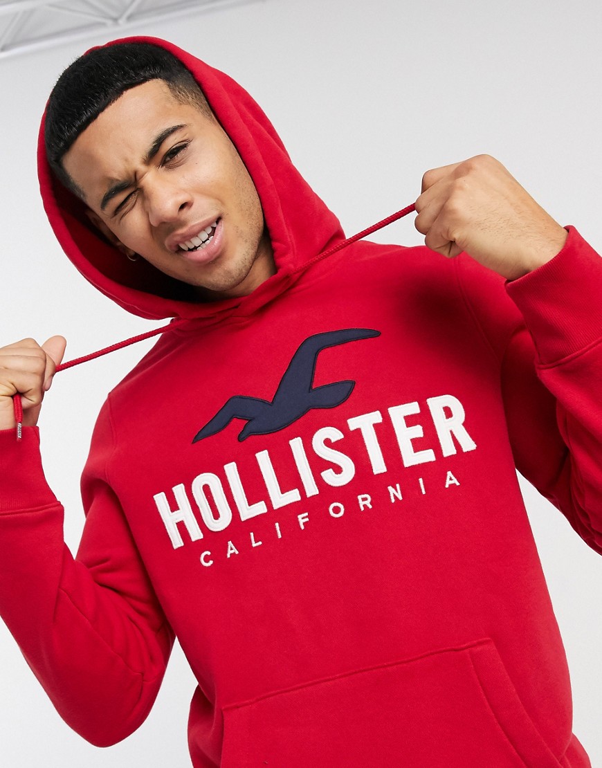 Hollister tech logo hooded hoodie in red