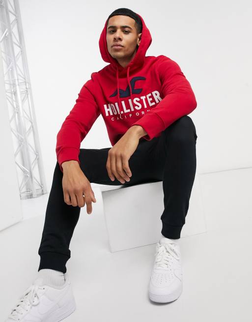 Hollister tech logo hooded hoodie in red