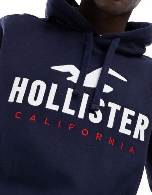 Hollister sleeve logo hoodie in light blue, ASOS